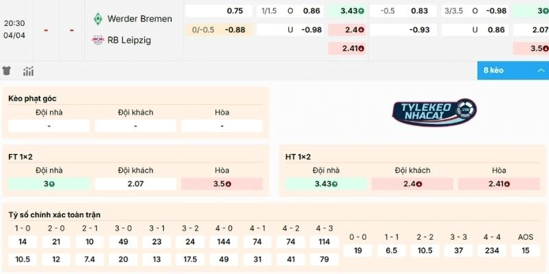 Tỷ Lệ Kèo Nhà Cái Bremen Vs RB Leipzig Hôm Nay Ngày 04/04/2026 - Bundesliga 2 Phân tích kèo Bremen vs RB Leipzig